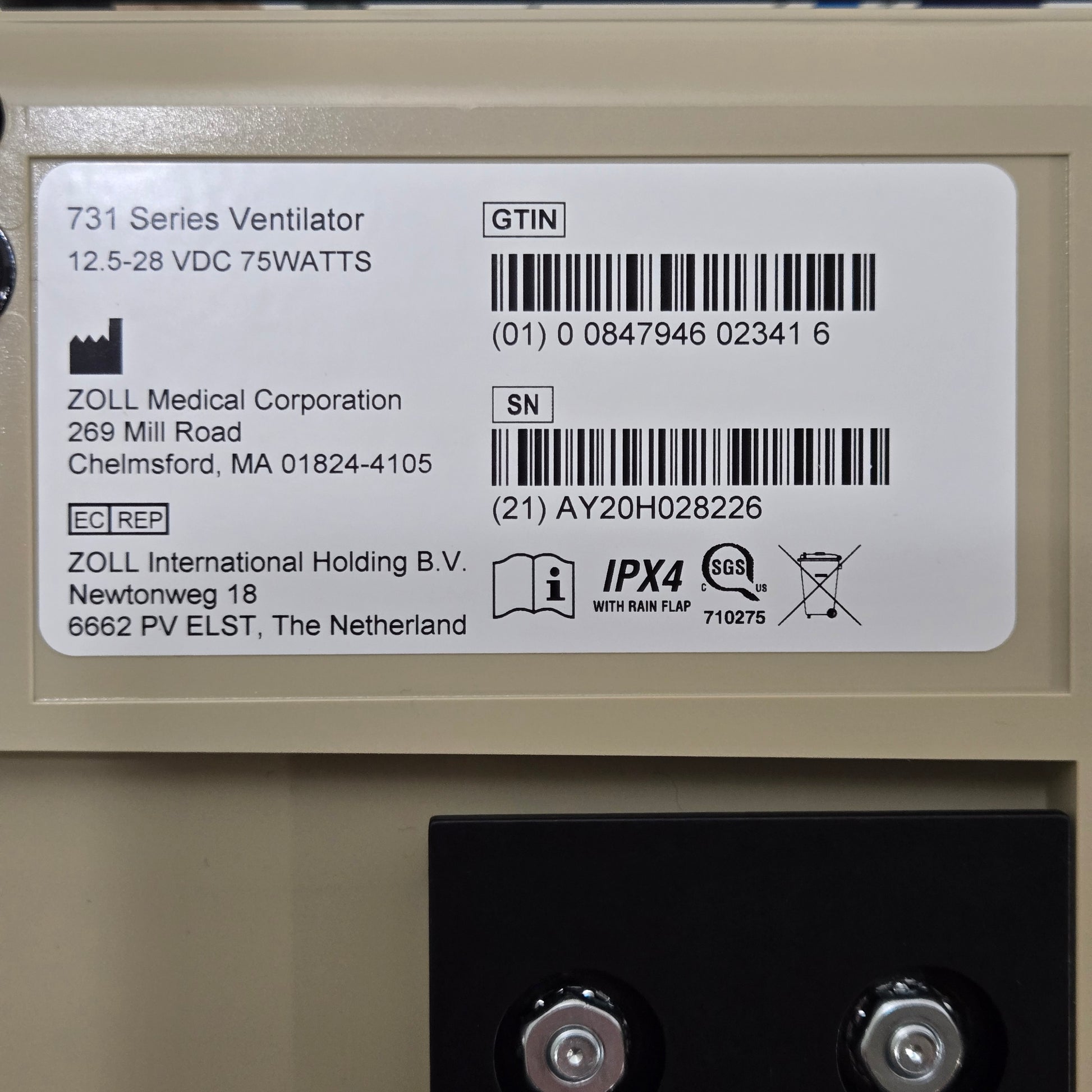 Zoll EMV 731 Ventilator Tag