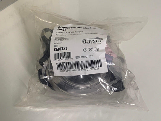 NEW Each Sunset Healthcare Disposable Non-vented NIV Large Mask with Headgear CM038L - MBR Medicals