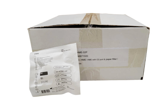 Pepper Medical HME Heat and Moisture Exchanger with O2 Port and Paper Filter 50/Case HME-02P - New - MBR Medicals