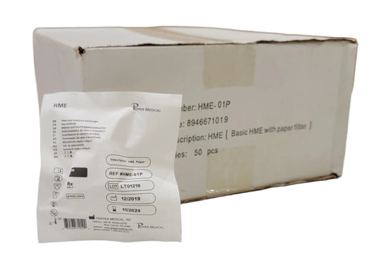 Pepper Medical HME Heat and Moisture Exchanger with Paper Filter 50/Case HME-01P - New - MBR Medicals