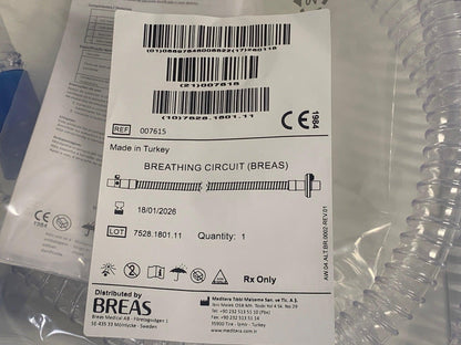 NEW 10PK Breas Vivo 50-65 Single Passive Patient Circuit with Bacterial Filter and Fixed Leak Port 007615 - MBR Medicals