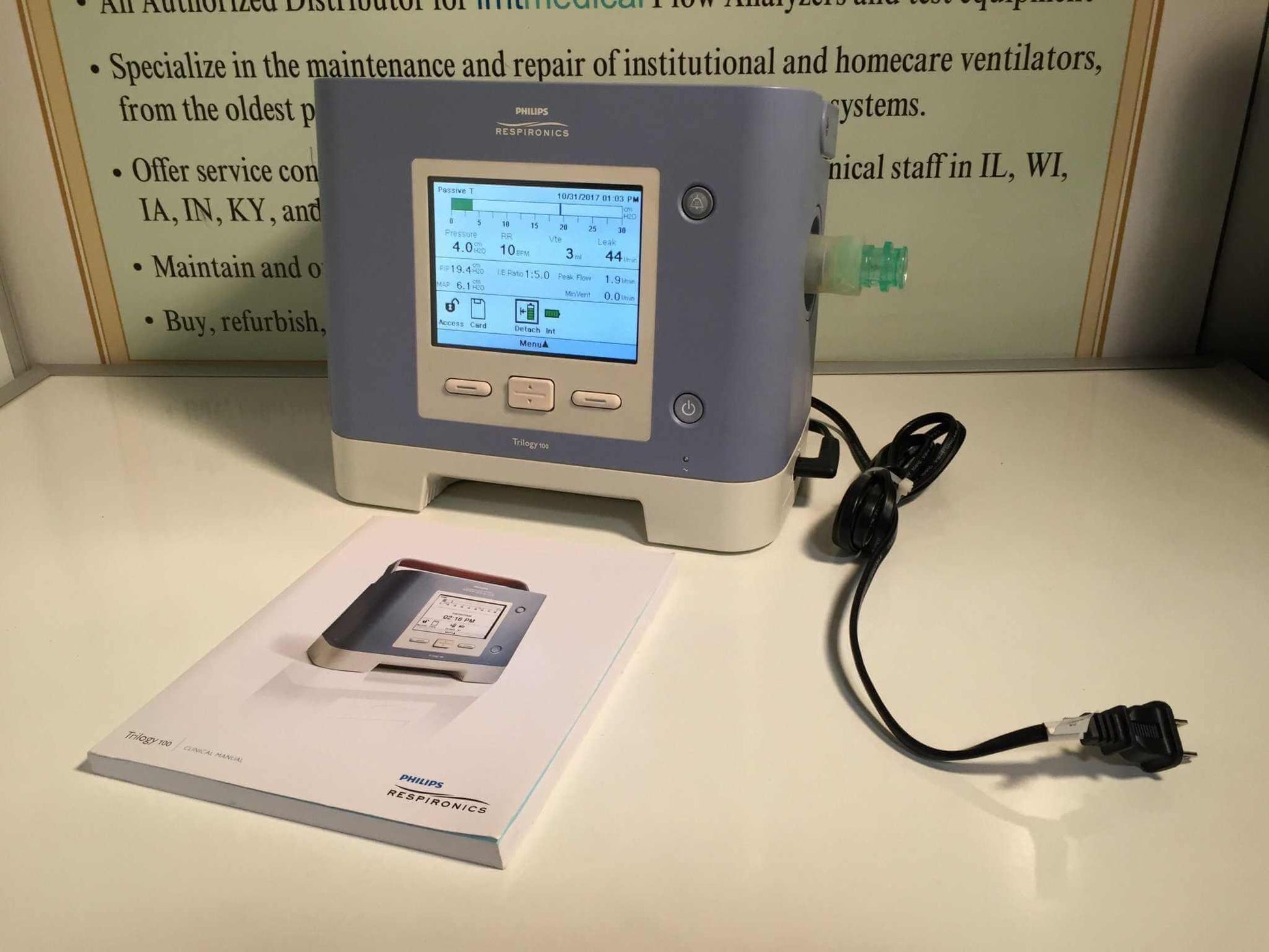 Certified refurbished Philips Respironics Trilogy 100 ventilator Front View