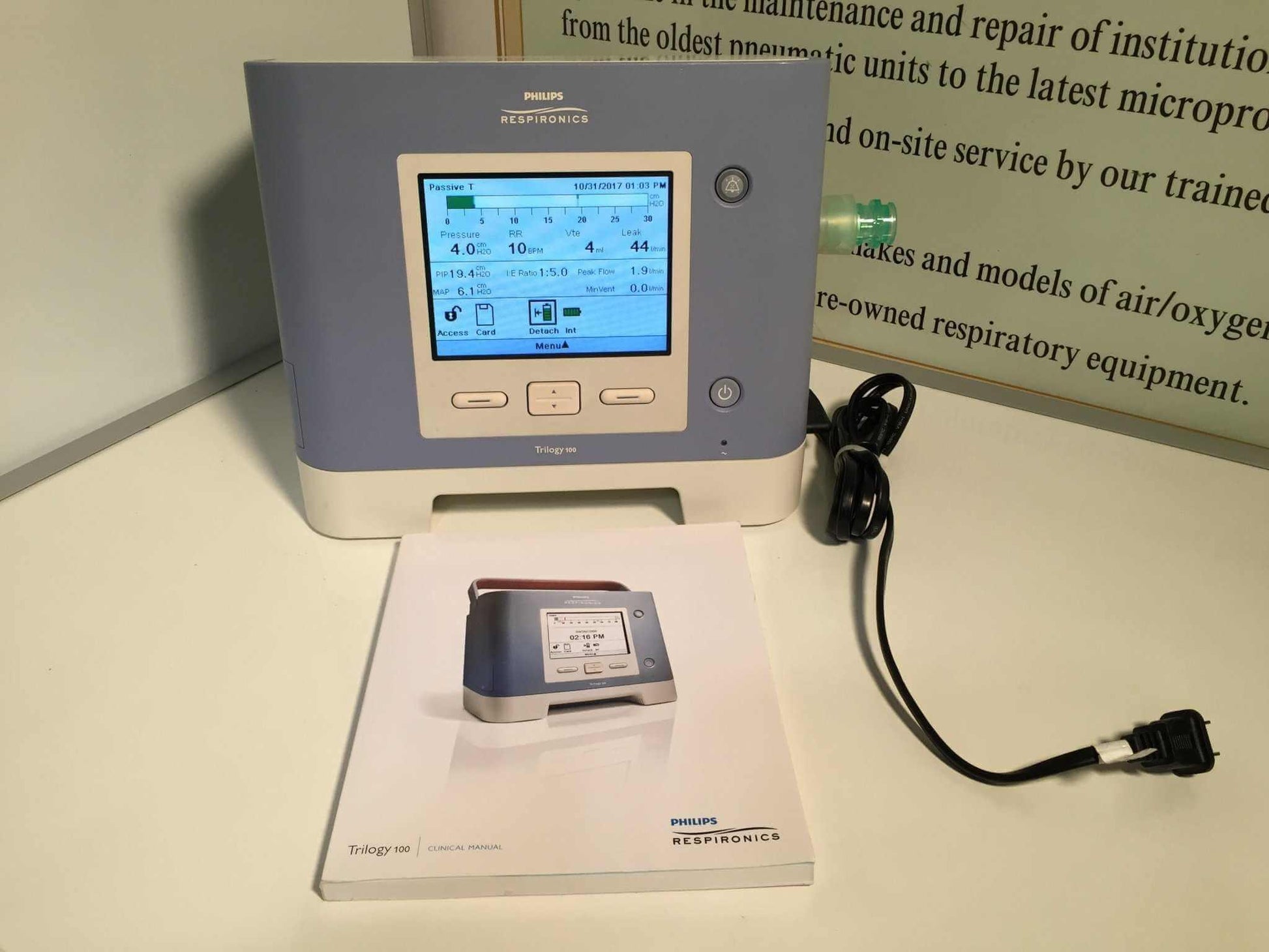 Certified refurbished Philips Respironics Trilogy 100 ventilator front view 2