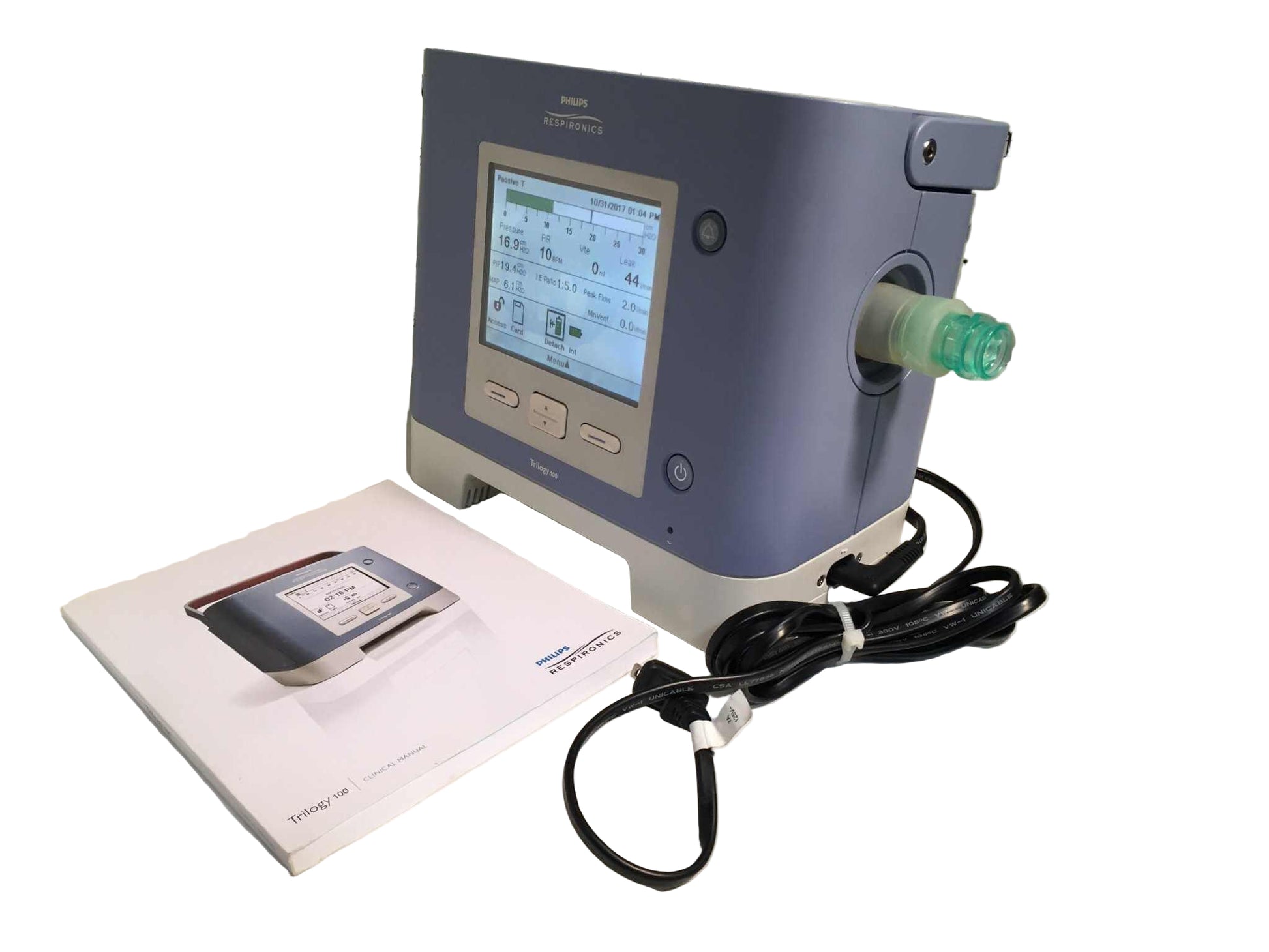 Certified refurbished Philips Respironics Trilogy 100 ventilator left view