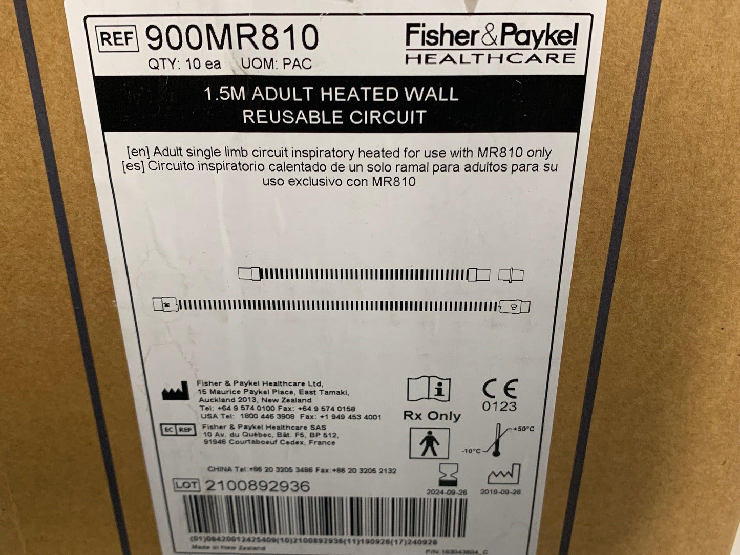 NEW 10PK Fisher & Paykel Evatherm 1.5M Single Limb Adult Heated Wall Reusable Patient Circuit 900MR810 - MBR Medicals