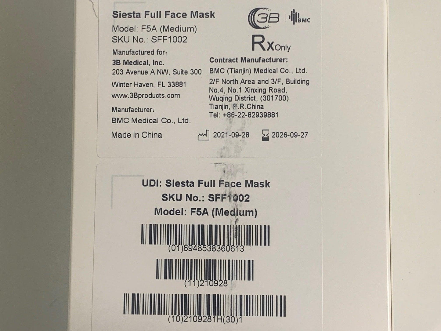 NEW 3B Medical Siesta Model F5A Medium Full Face Mask with Headgear SFF1002 - MBR Medicals
