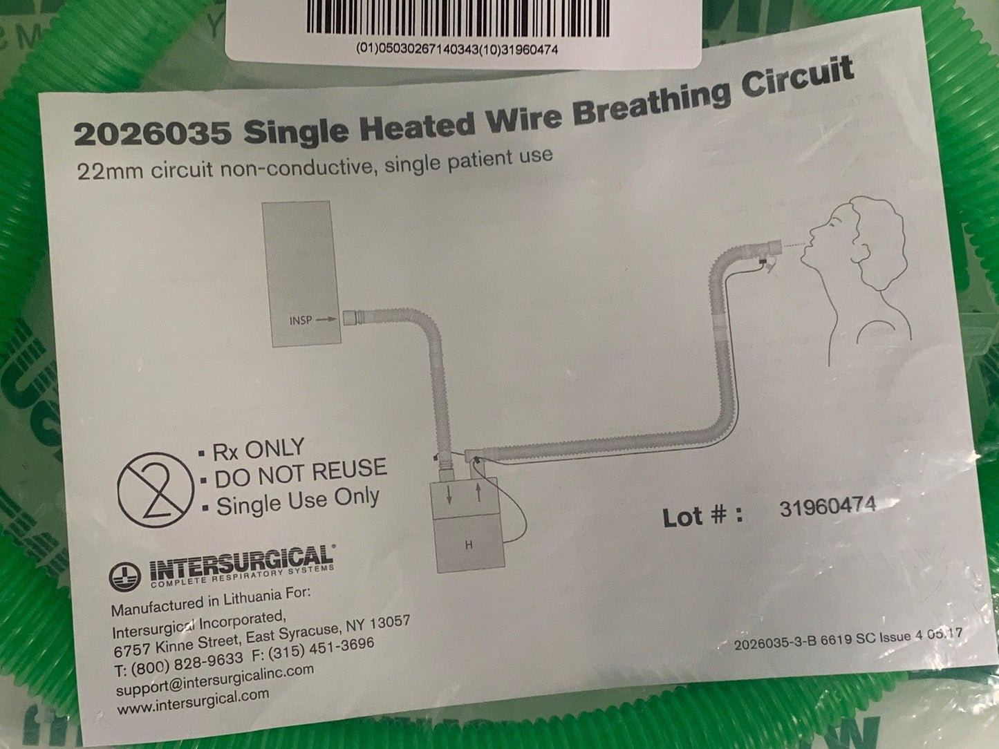 NEW Each Intersurgical Flextube 22mm Single Heated Wire Breathing System 2026035 - MBR Medicals