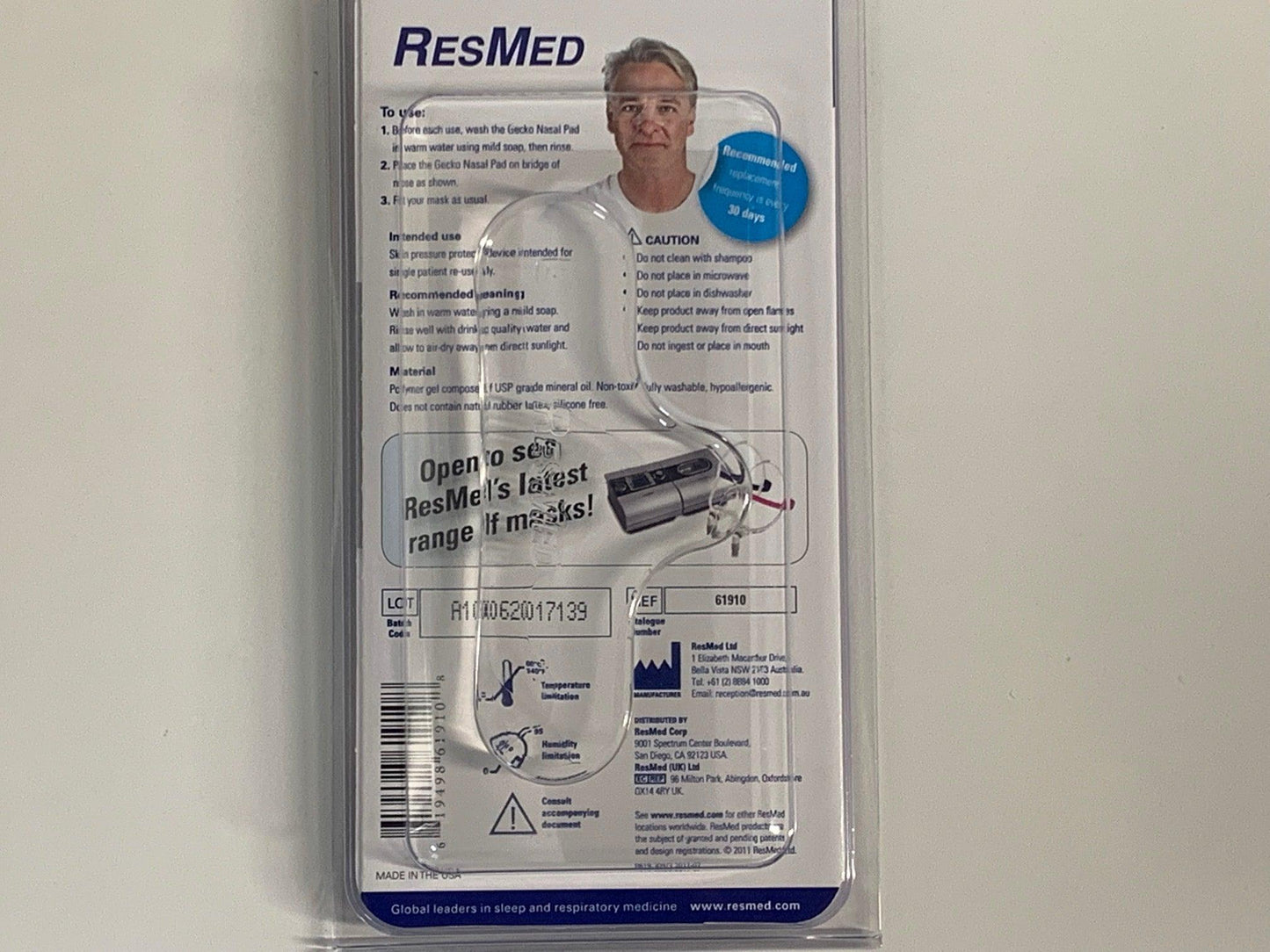 NEW Lot of 2 ResMed Gecko Large Gel Nasal Pad for CPAP Mask 61910 - MBR Medicals