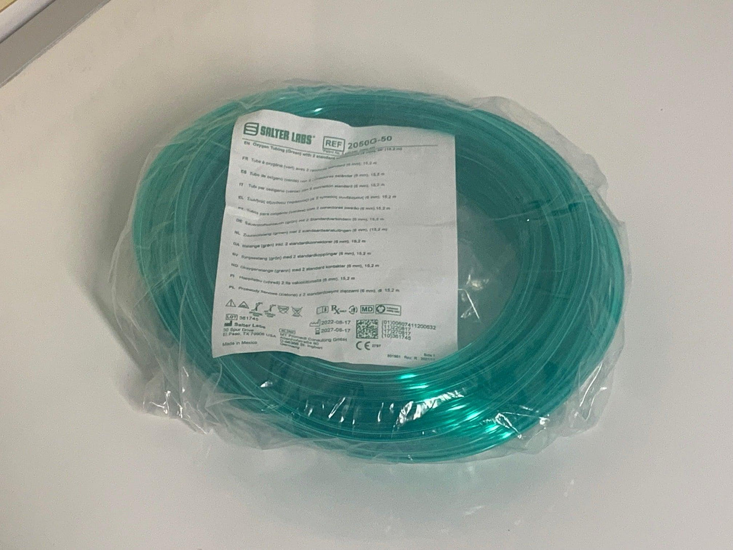 NEW Salter Labs 50' Green Oxygen Tubing 2050G-50 with Adult Soft Oxygen Nasal Cannula with Barbed Connector 16SOFT-B-0 - MBR Medicals