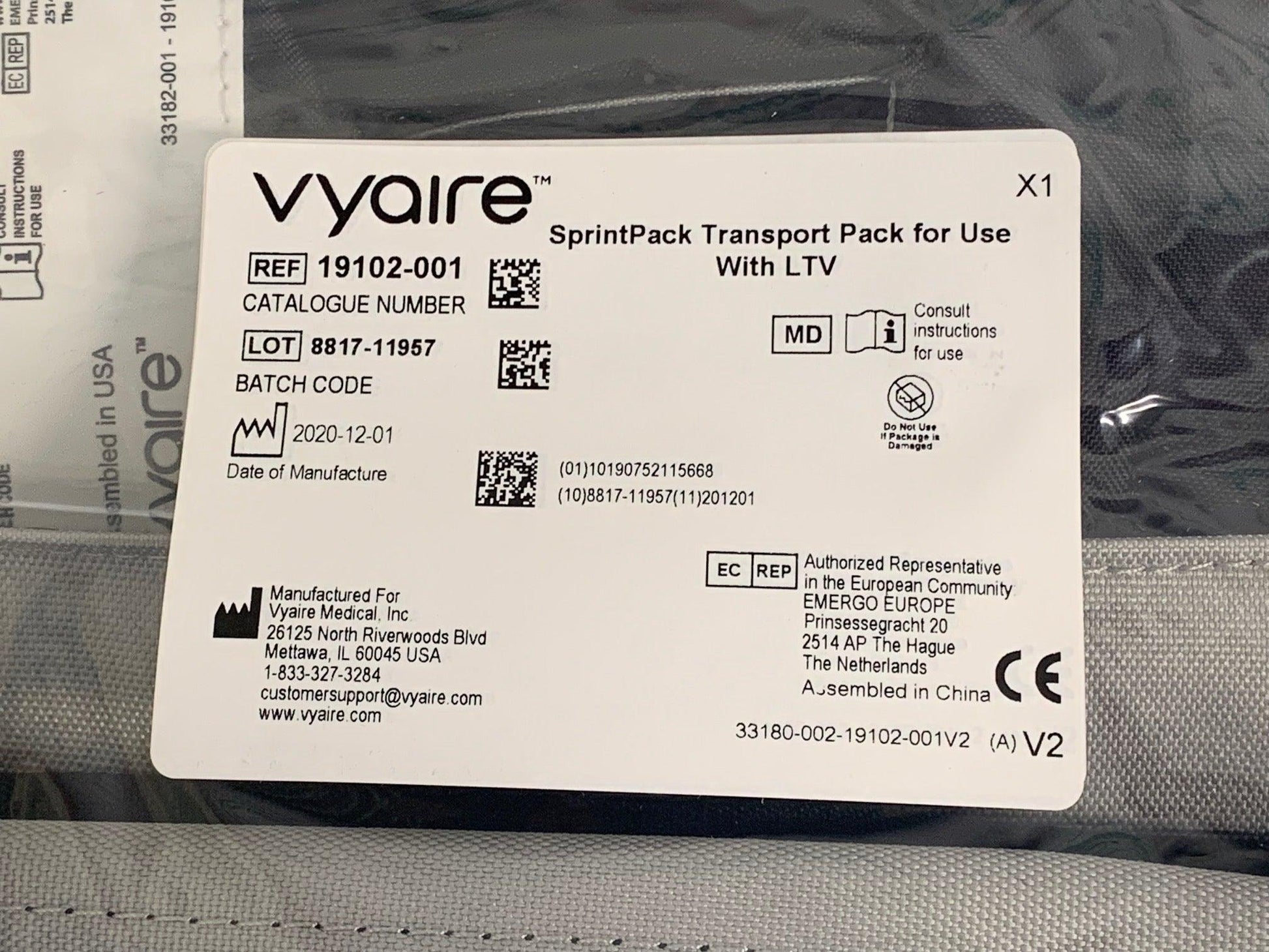 NEW Vyaire CareFusion Transport Backpack for LTV Medical Ventilator and SprintPack Power System 19102-001 - MBR Medicals