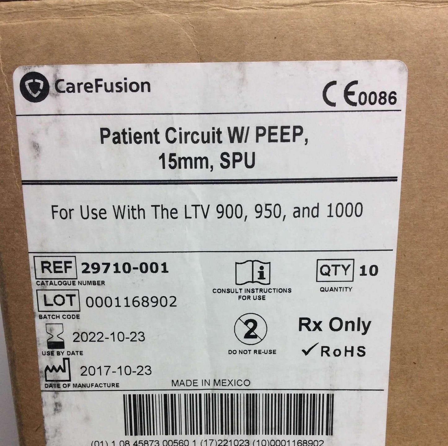 Case of 10 NEW CareFusion Patient Circuit with PEEP 15 mm, SPU 29710-001 10821X10 1168902 FREE Shipping - MBR Medicals