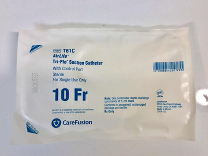 Case of 50 NEW CareFusion AirlLfe Tri-Flo Suction Catheters 10 Fr T61C - MBR Medicals