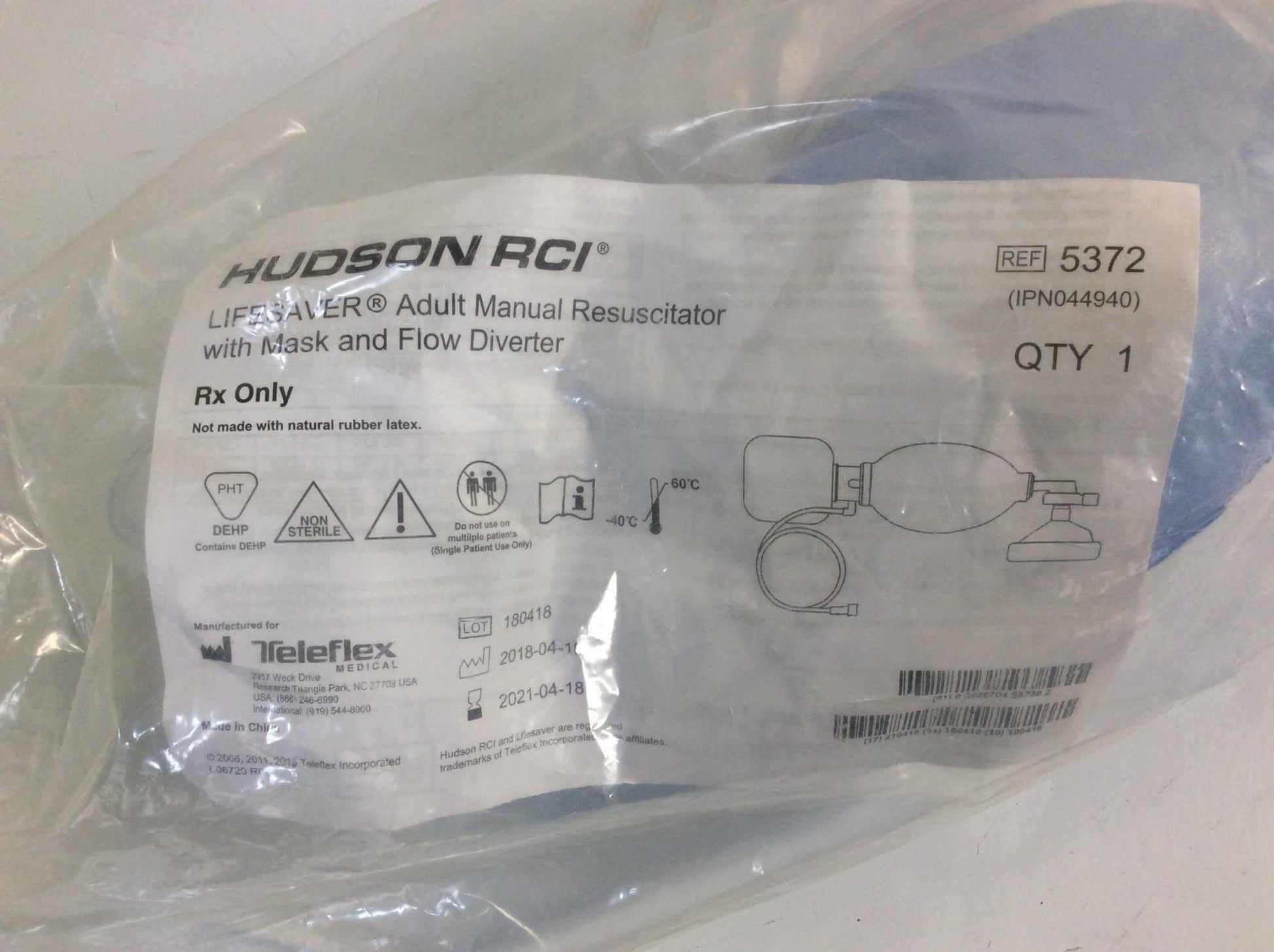 Lot of 5 NEW Hudson RCI LIFESAVER Adult Manual Resuscitator with Mask and Flow Diverter 5372 - MBR Medicals