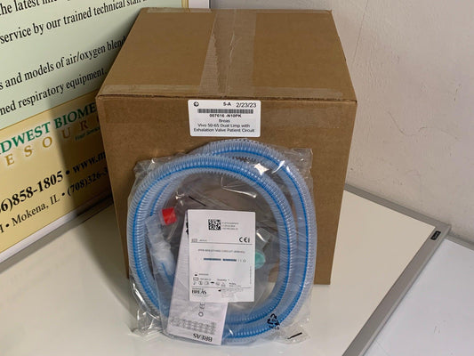 NEW 10PK Breas HDM Vivo 50-65 Dual Limb with Exhalation Valve Active Patient Circuit 007616 - MBR Medicals