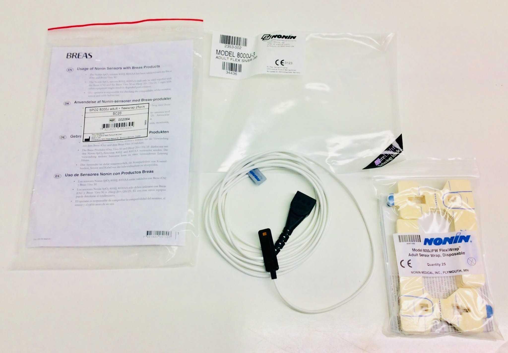 NEW Breas HDM Nonin SPO2 Adult Flex Sensor with Wraps 002064 34436 ...
