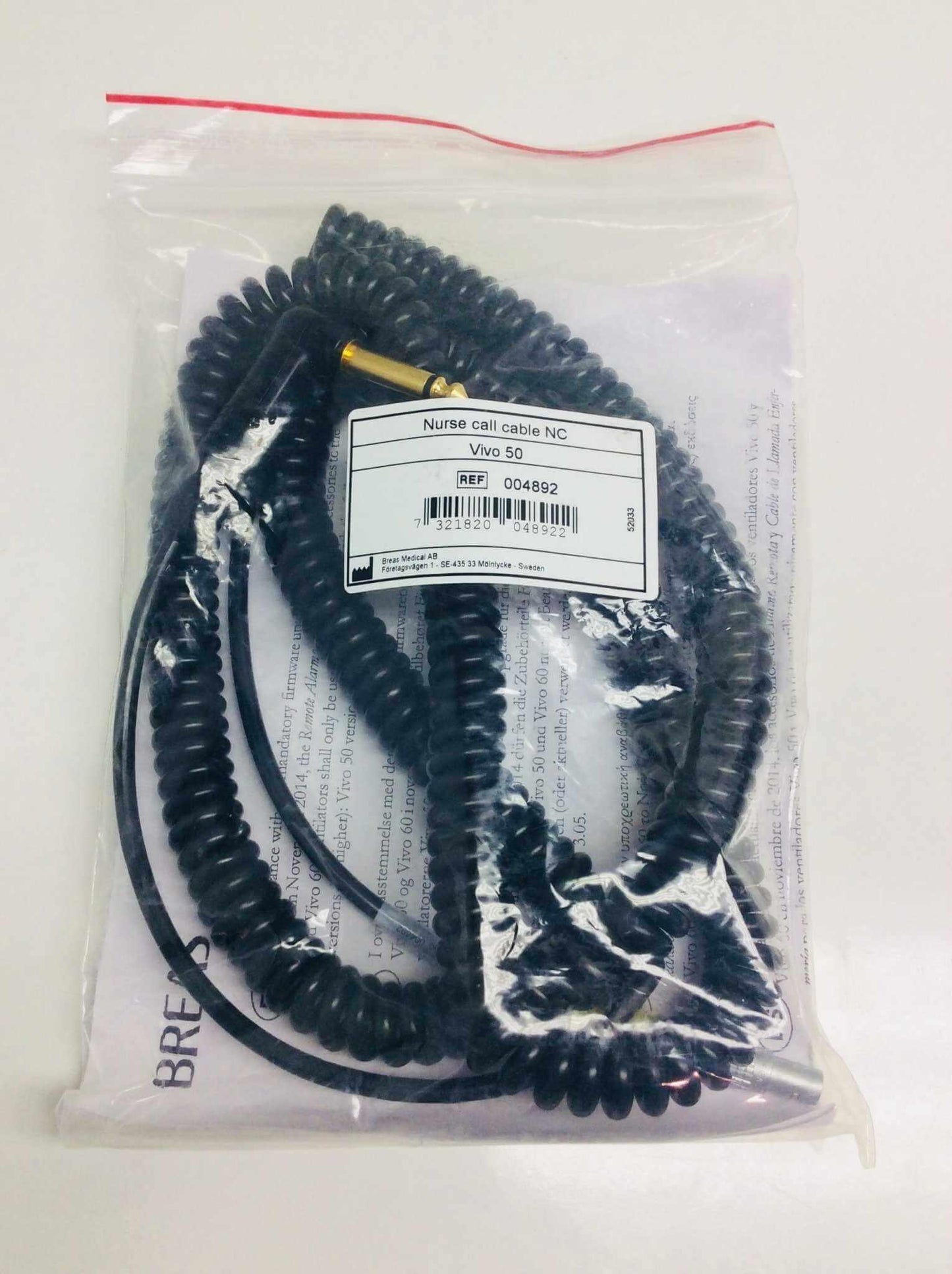 NEW Breas HDM Nurse Call Cable NC for Vivo 50 60 Ventilator 004892 Warranty FREE Shipping - MBR Medicals
