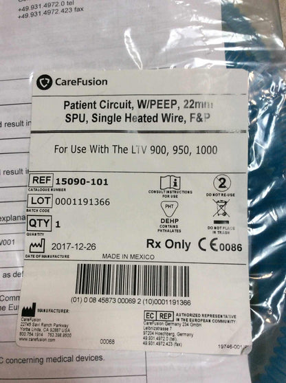 NEW CareFusion Single Adult Patient Circuit with PEEP 22mm SPU Single Heated Wire F&P 15090-101 FREE Shipping - MBR Medicals