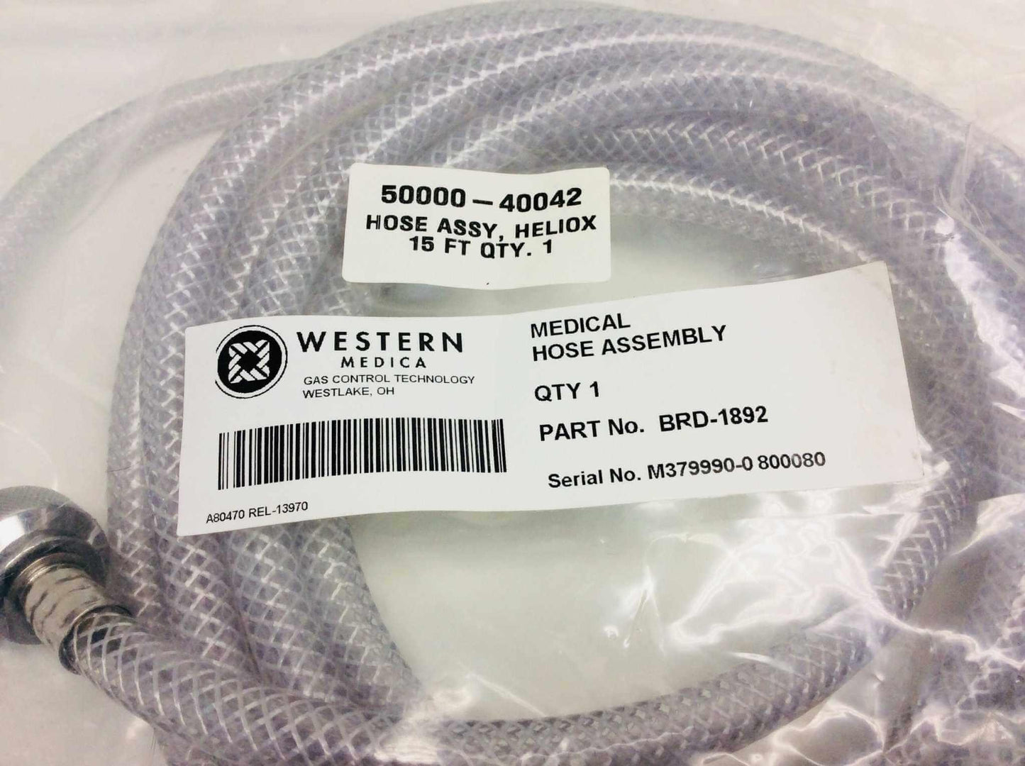 NEW Western Medica Viasys Heliox Medical Hose Assembly 15" FT 50000-40042 Warranty FREE Shipping - MBR Medicals